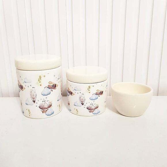 Kit Higiene Bebê Menino 3 Peças Aviador Balão Creme