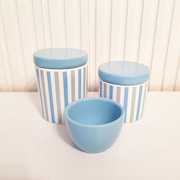 Kit Higiene Bebê Menino 3 Peças Listras Azul