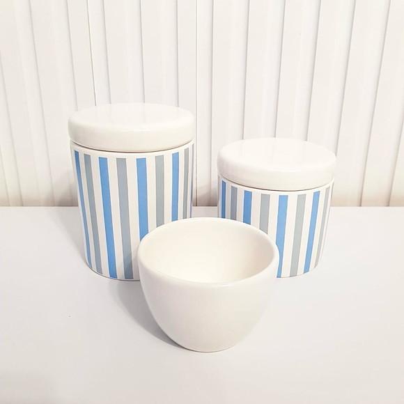 Kit Higiene Bebê Menino 3 Peças Listras Azul e Branco