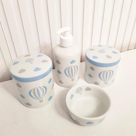 Kit Higiene Bebê Menino 4 Peças Balão Azul (porcelana)