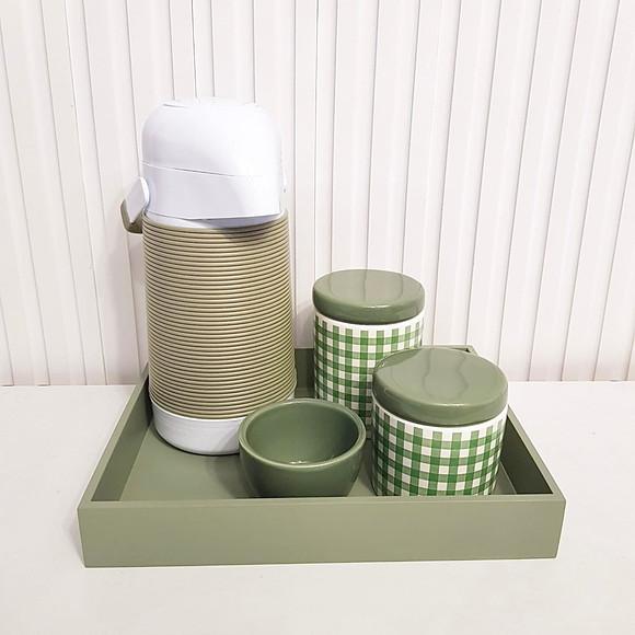 Kit Higiene Bebê Menino 3 Peças Xadrez Vichy Verde Militar
