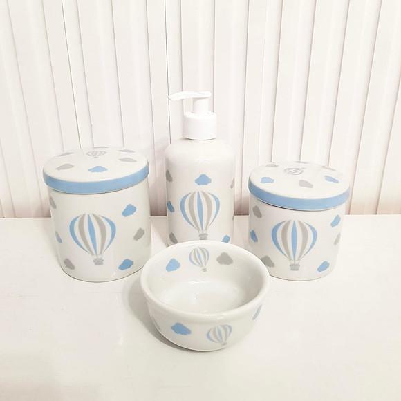Kit Higiene Bebê Menino 4 Peças Balão Azul (porcelana)