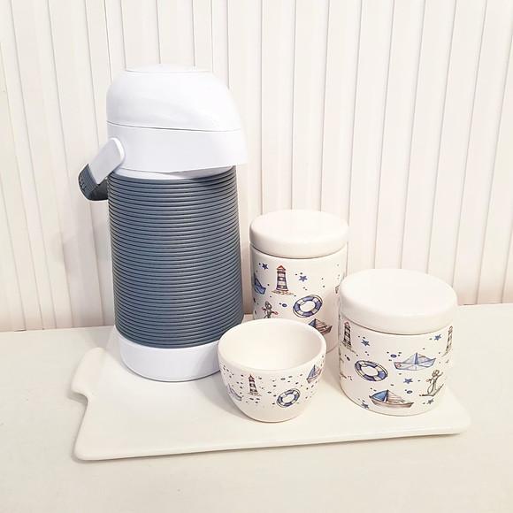 Kit Higiene Bebê Menino Azul Jeans e Branco Marinheiro