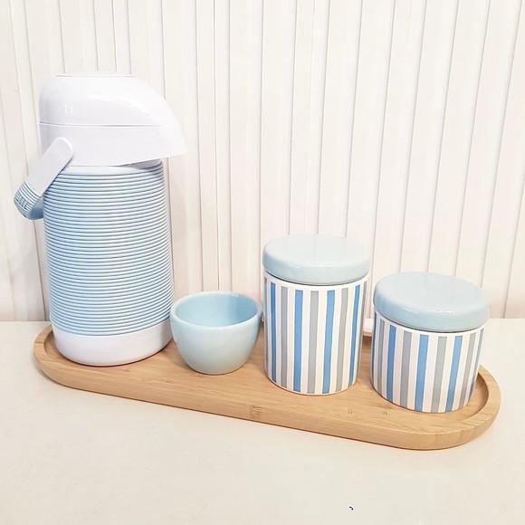 Kit Higiene Bebê Menino Listras Azul Antigo + Azul Bebê