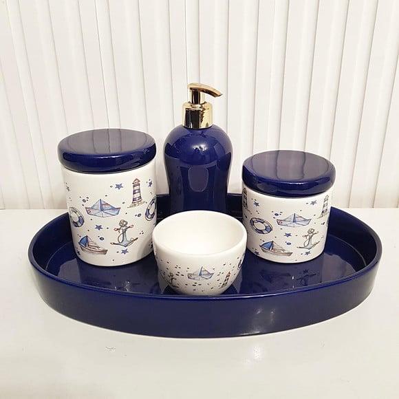 Kit Higiene Bebê Menino Oval Marinheiro Azul Marinho