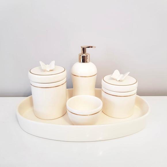 Kit Higiene Bebê Oval Creme Filete Dourado Borboleta
