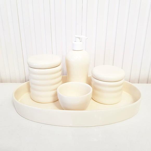 Kit Higiene Bebê Ondulado Creme - Bandeja Oval