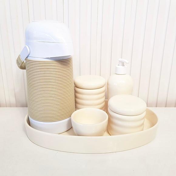 Kit Higiene Bebê Oval Ondulado Creme - Térmica Alinhavada