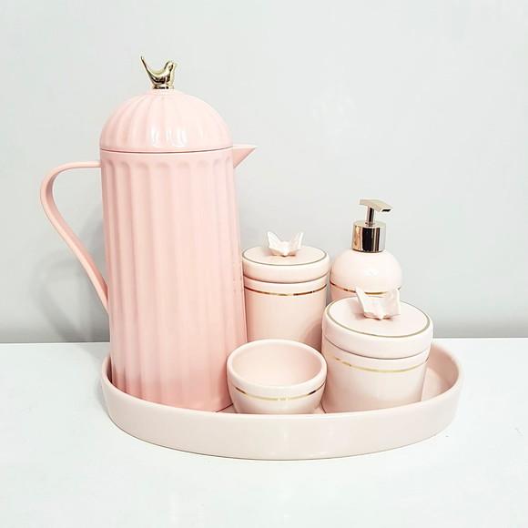 Kit Higiene Bebê Rosé e Filete Dourado - Borboleta + Bird