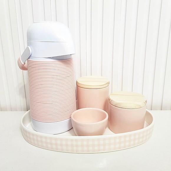Kit Higiene Bebê Oval Xadrez Rosa - Térm. Alinhavada