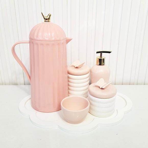 Kit Higiene Bebê Rosé e Branco Ondulado - Band. Nuvem + Bird