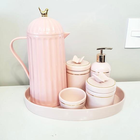 Kit Higiene Bebê Rosé e Filete Dourado - Borboleta + Bird