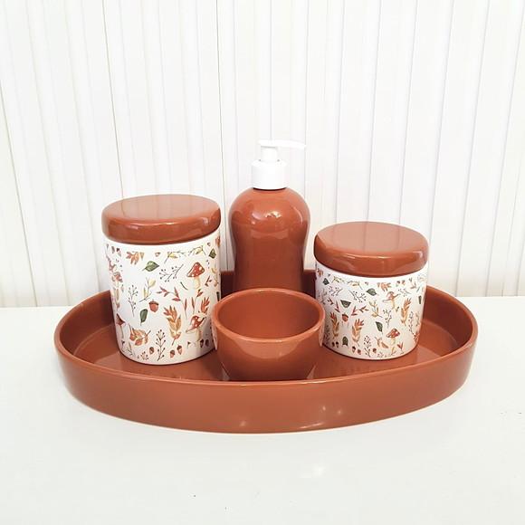 Kit Higiene Bebê Unissex Oval Bosque Cogumelo Caramelo