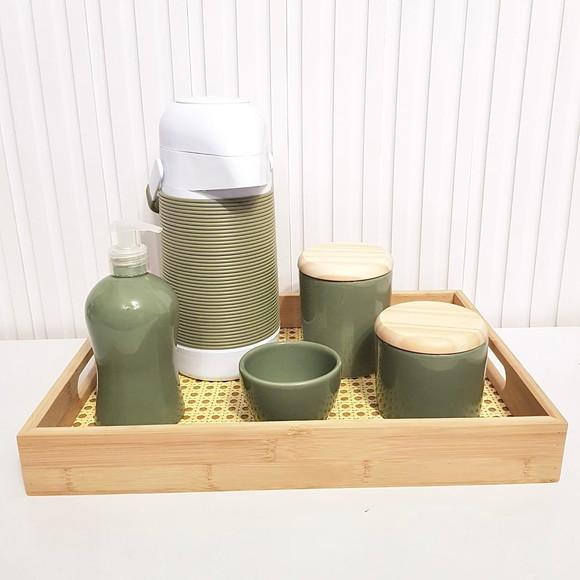 Kit Higiene Bebê Verde Militar/oliva - Palhinha + Alinhavada
