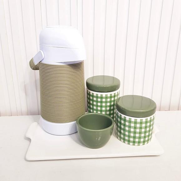 Kit Higiene Bebê Vichy Xadrez Verde Militar / Oliva - Reta