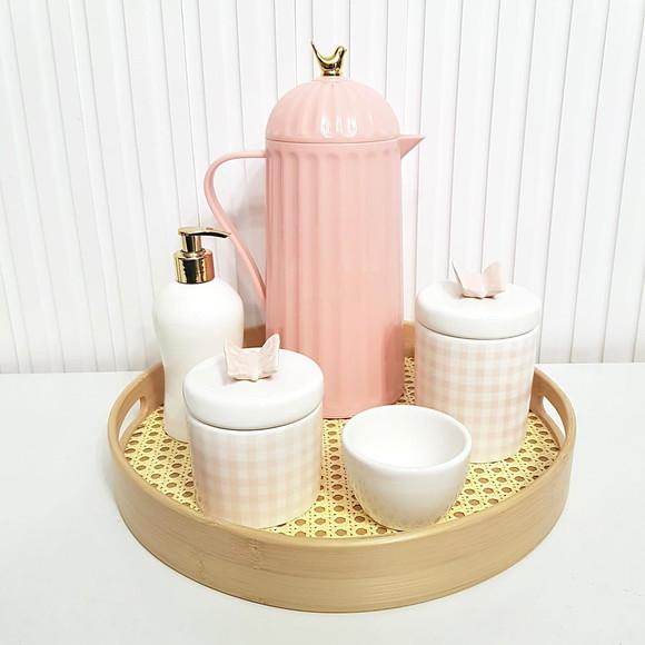 Kit Higiene Bebê Xadrez Rosa e Branco Borboleta - Térm. Bird