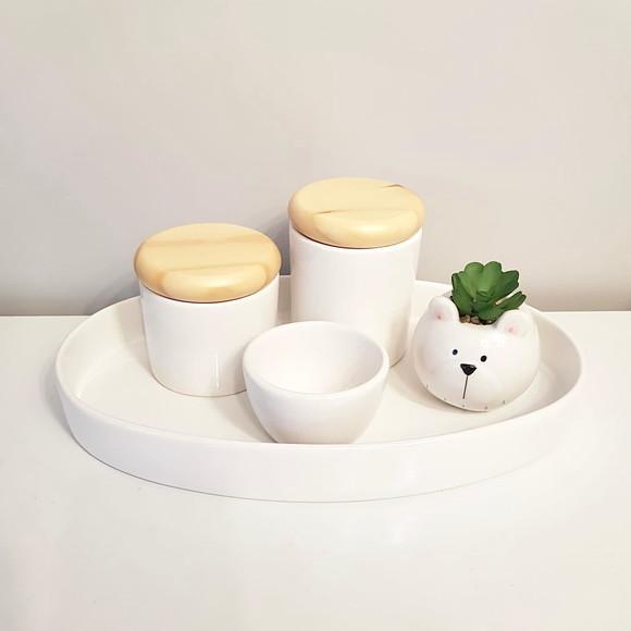 Kit Higiene Branco - Bandeja Oval + Cachepot