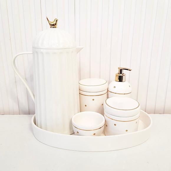 Kit Higiene Branco c/ Poás e Filete Dourado - Térmica Bird