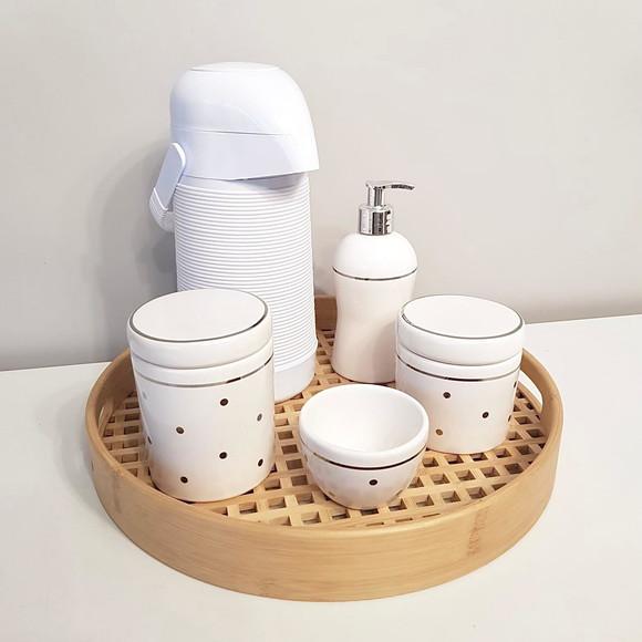 Kit Higiene Branco com Poás e Filete Prateado