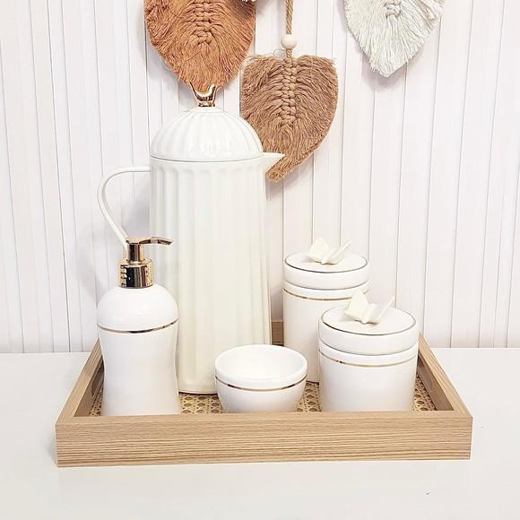 Kit Higiene Branco Filete Dourado - Térmica Bird + Palhinha