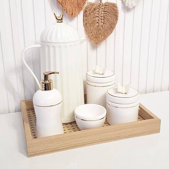 Kit Higiene Branco Filete Dourado - Térmica Bird + Palhinha