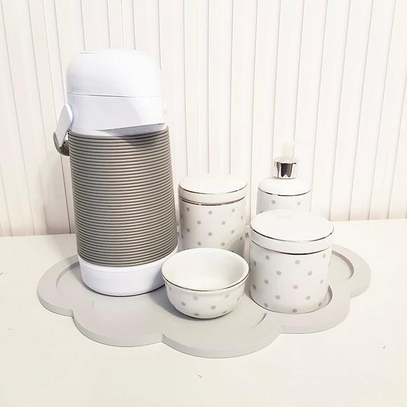 Kit Higiene Cinza Poás e Filete Prateado - Bandeja Nuvem