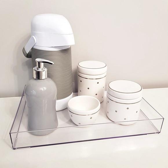 Kit Higiene Cinza e Branco com Poás Prata - Transparente