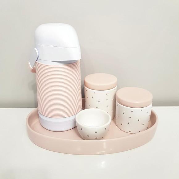 Kit Higiene Cinza Rosé e Branco Poás - Bandeja Oval