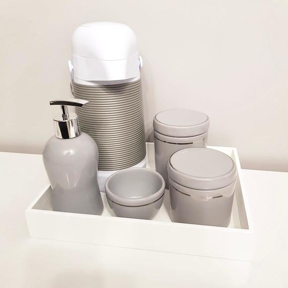 Kit Higiene Cinza com Filete Prata - Térmica Alinhavada
