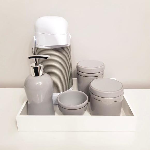 Kit Higiene Cinza com Filete Prata - Térmica Alinhavada
