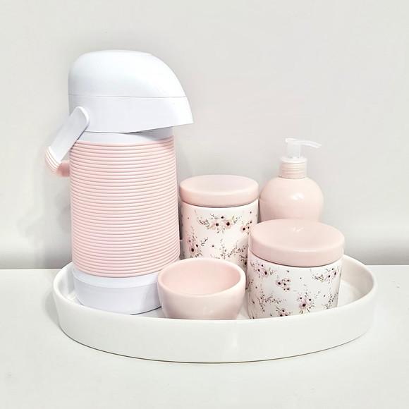 Kit Higiene Floral Cerejeira e Rosa Rosé - Bandeja Oval