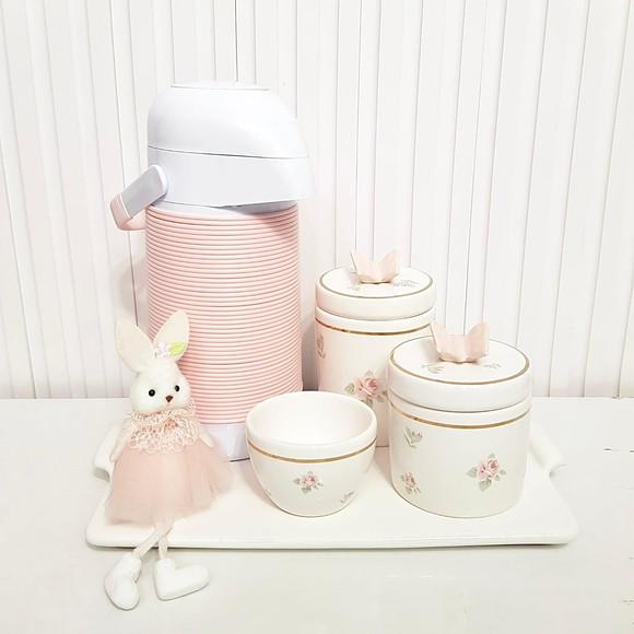 Kit Higiene Floral Rosé Filete Dourado Borboleta -alinhavada