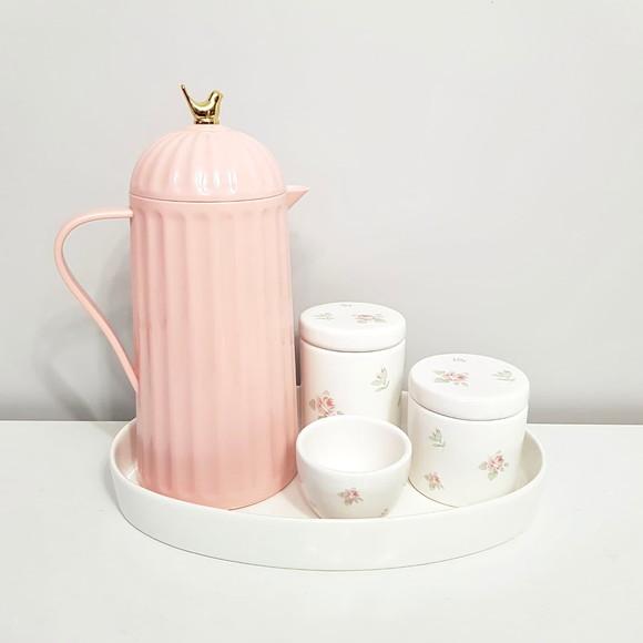 Kit Higiene Floral Rosé - Bandeja Cerâmica