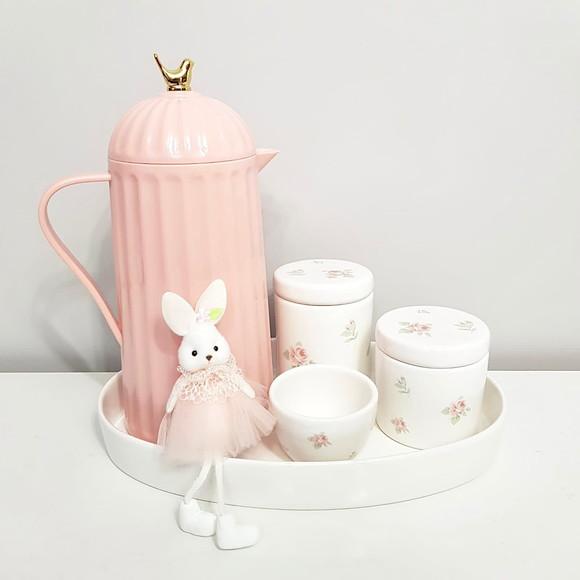 Kit Higiene Floral Rosé - Bandeja Cerâmica