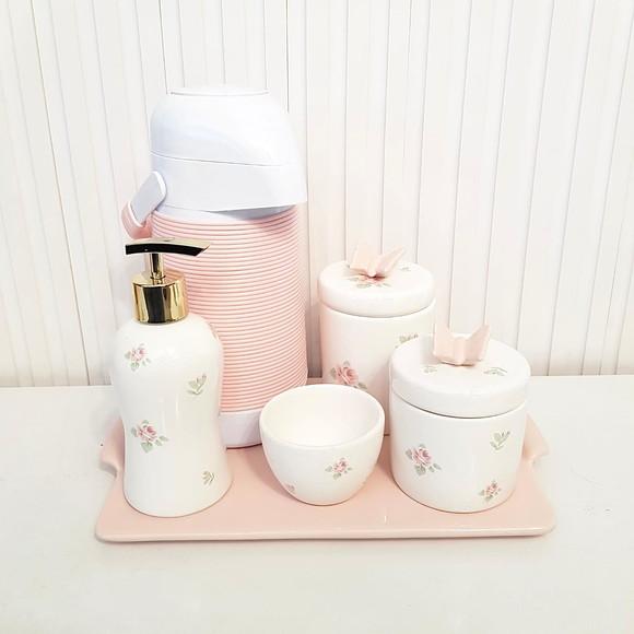 Kit Higiene Floral Rosé Borboleta - Alinhavada + Reta