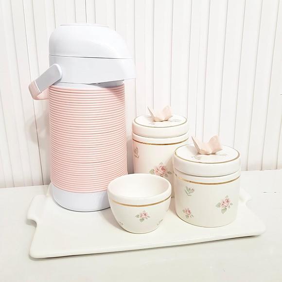 Kit Higiene Floral Rosé Filete Dourado Borboleta -alinhavada