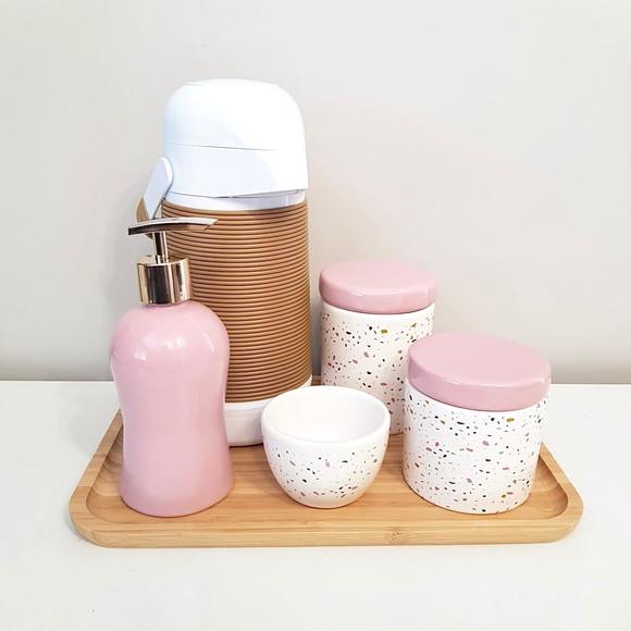 Kit Higiene Granilite Rosa Bebê e Caramelo - Térm Alinhavada