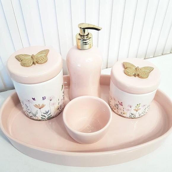 Kit Higiene Jardim Encantado Borboleta Dourado e Rosé - Oval