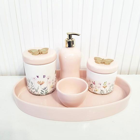 Kit Higiene Jardim Encantado Borboleta Dourado e Rosé - Oval