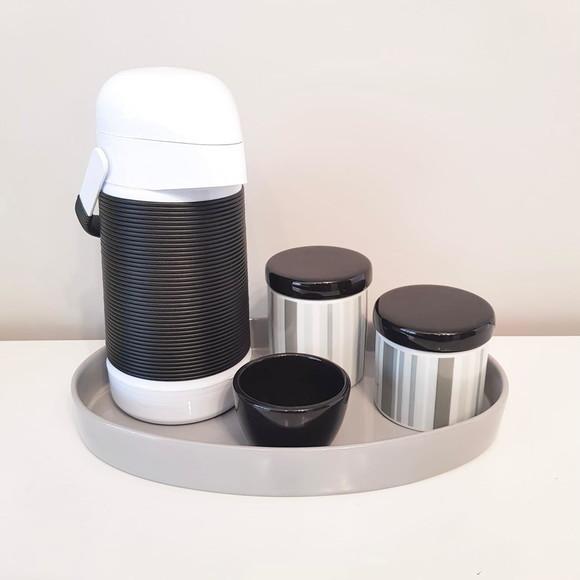 Kit Higiene Listras Preto Cinza e Branco -térmica Alinhavada