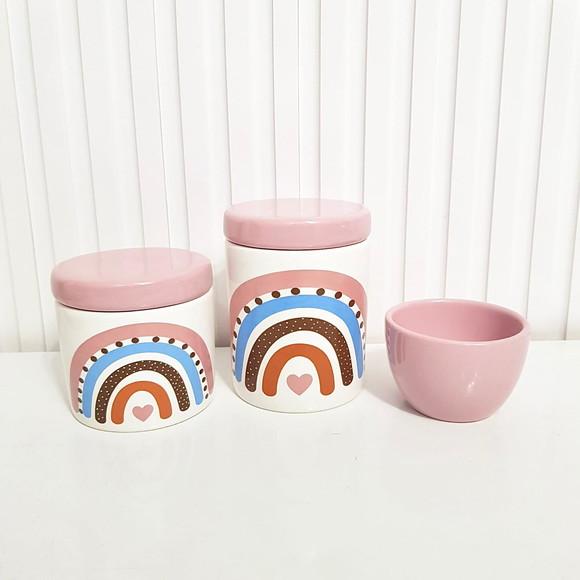Kit Higiene Menina 3 Peças Arco-íris Boho Mix + Rosa Bebê