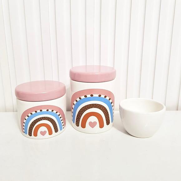Kit Higiene Menina 3 Peças Arco-íris Boho Mix + Rosa Bebê