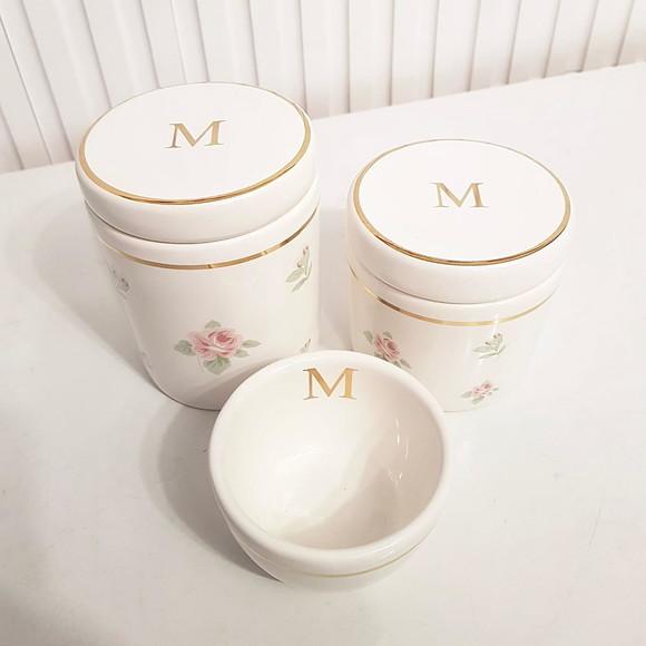 Kit Higiene Personalizado 3 Pçs Floral Filete Dourado