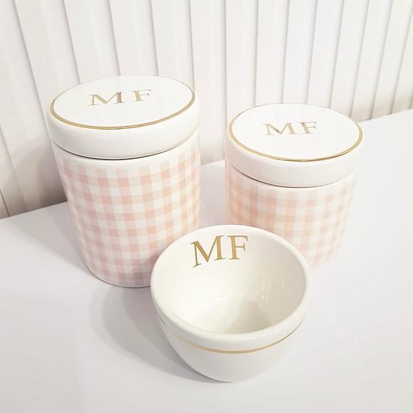 Kit Higiene Personalizado 3 Pçs Xadrez Rosa Filete Dourado 2