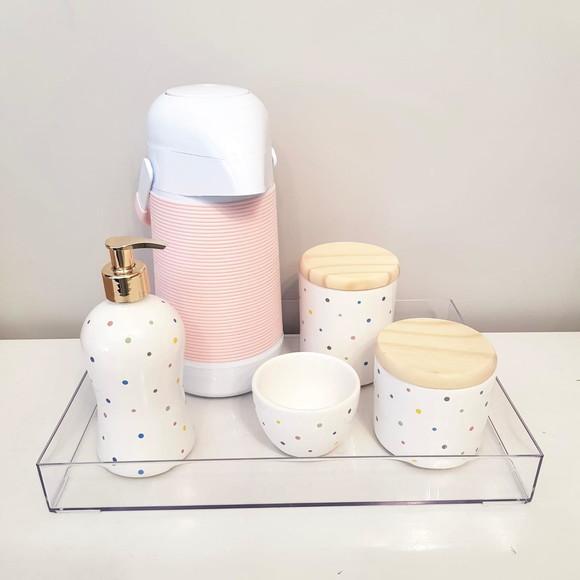 Kit Higiene Poás Coloridos e Rosa Rosé -bandeja Transparente