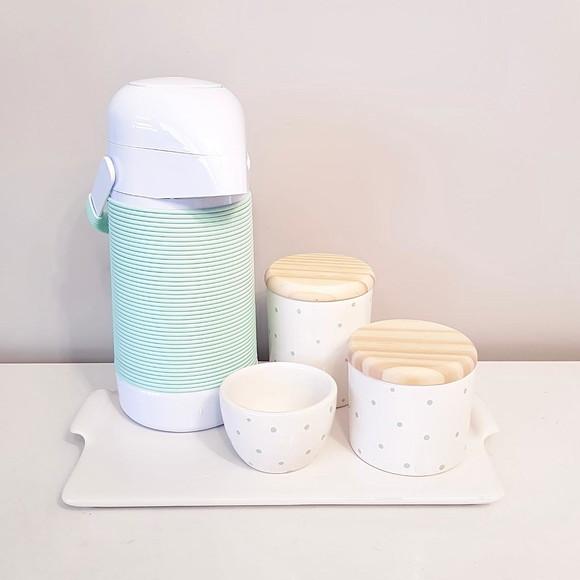 Kit Higiene Poás Verde Bebê - Bandeja Cerâmica + Alinhavada