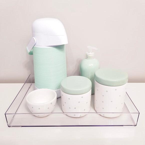 Kit Higiene Poás Verde Bebê - Bandeja Transparente