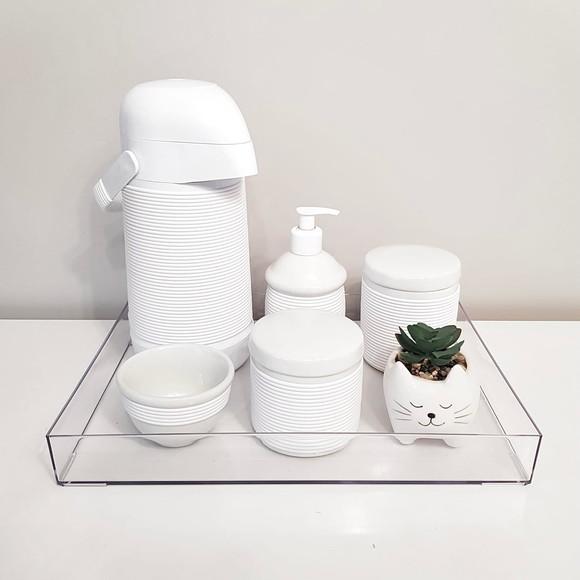Kit Higiene Porcelana Alinhavado Branco - Band. Transparente