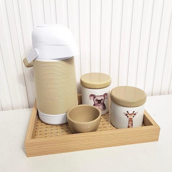 Kit Higiene Porcelana Coala e Girafa Bege Cáqui