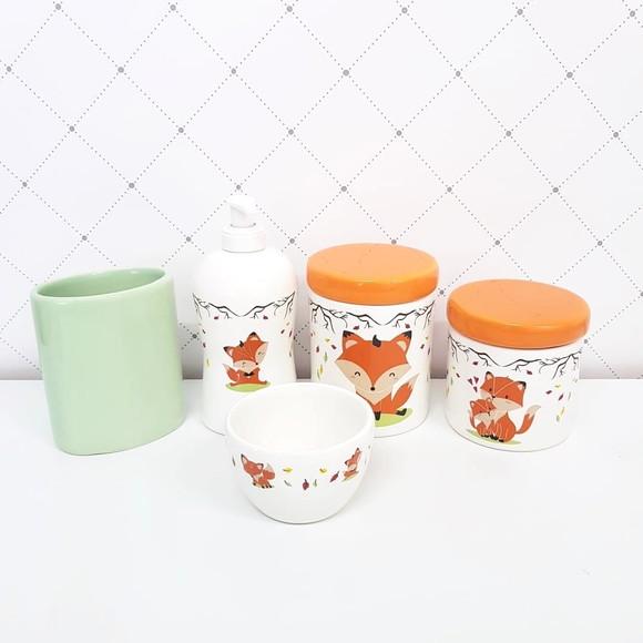 Kit Higiene Raposinha 5 Peças - Laranja e Verde